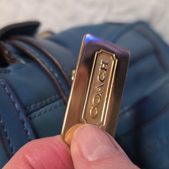 COACH HAMPTON Lindsay Vintage Leather Satchel Bag Slate Blue/Teal 12475 - Picture 11 of 13